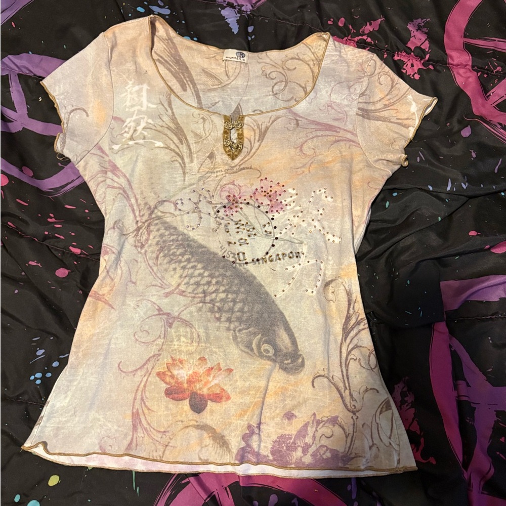 SOLD!! Cream and pink fish top